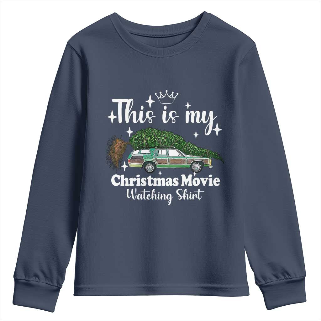 This Is My Christmas Movie Watching Youth Sweatshirt Vintage Xmas Tree Car - Wonder Print Shop