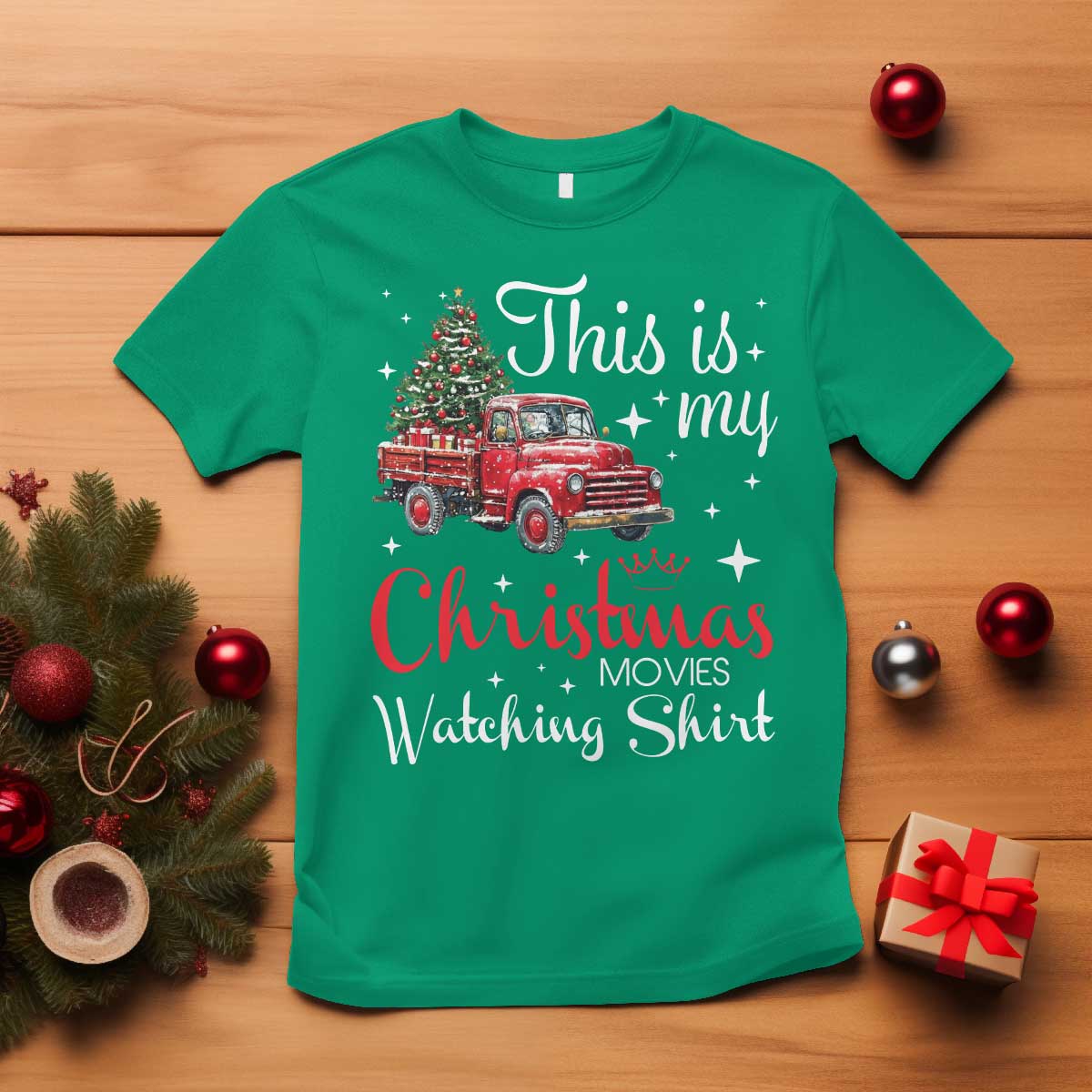 This Is My Christmas Movie Watching T Shirt Vintage Red Truck - Wonder Print Shop