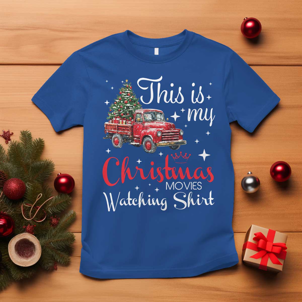 This Is My Christmas Movie Watching T Shirt Vintage Red Truck - Wonder Print Shop