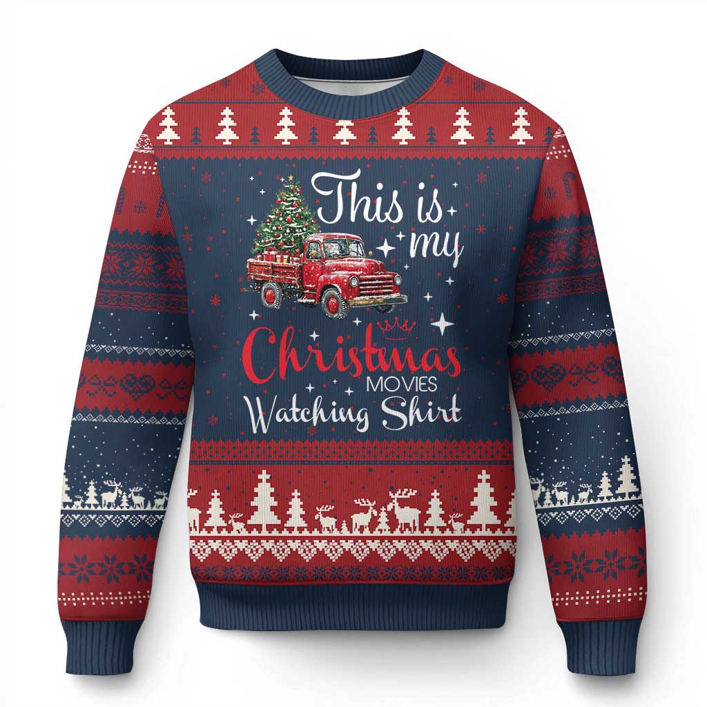 This Is My Xmas Movie Watching Ugly Christmas Sweater Vintage Red Truck - Wonder Print Shop