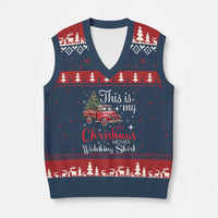 This Is My Xmas Movie Watching V-Neck Knit Sweater Vest Vintage Red Truck - Wonder Print Shop