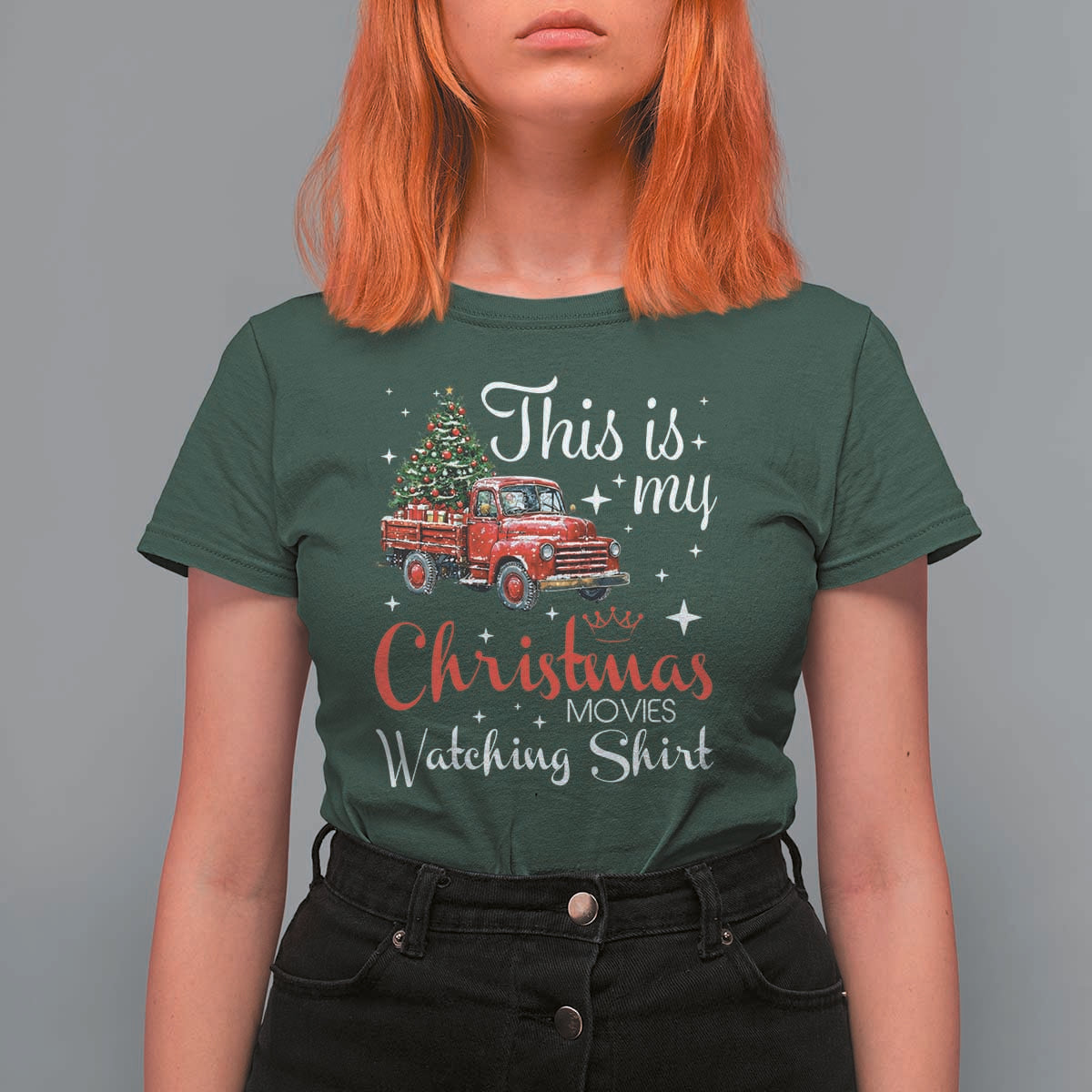 This Is My Christmas Movie Watching T Shirt For Women Vintage Red Truck - Wonder Print Shop