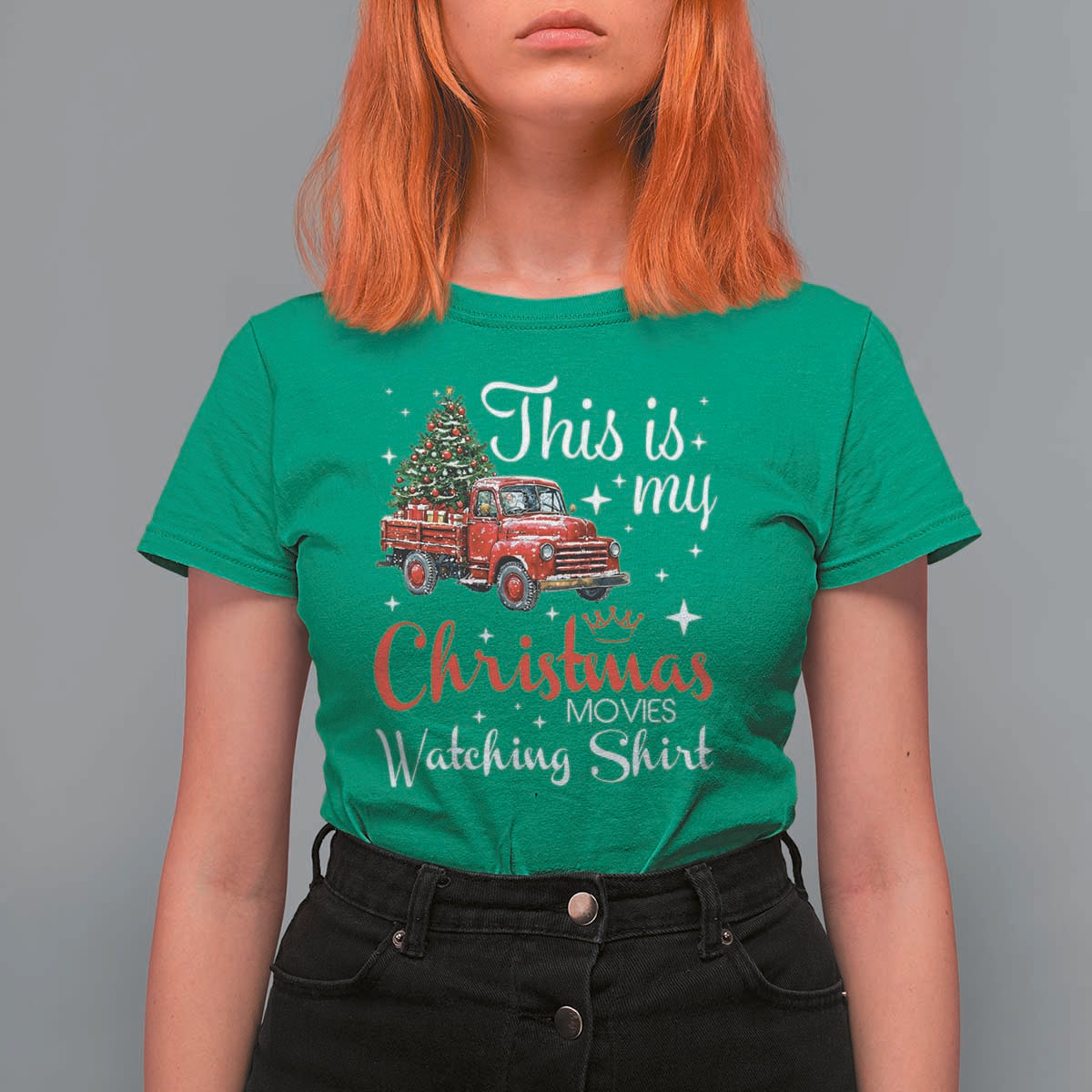 This Is My Christmas Movie Watching T Shirt For Women Vintage Red Truck - Wonder Print Shop