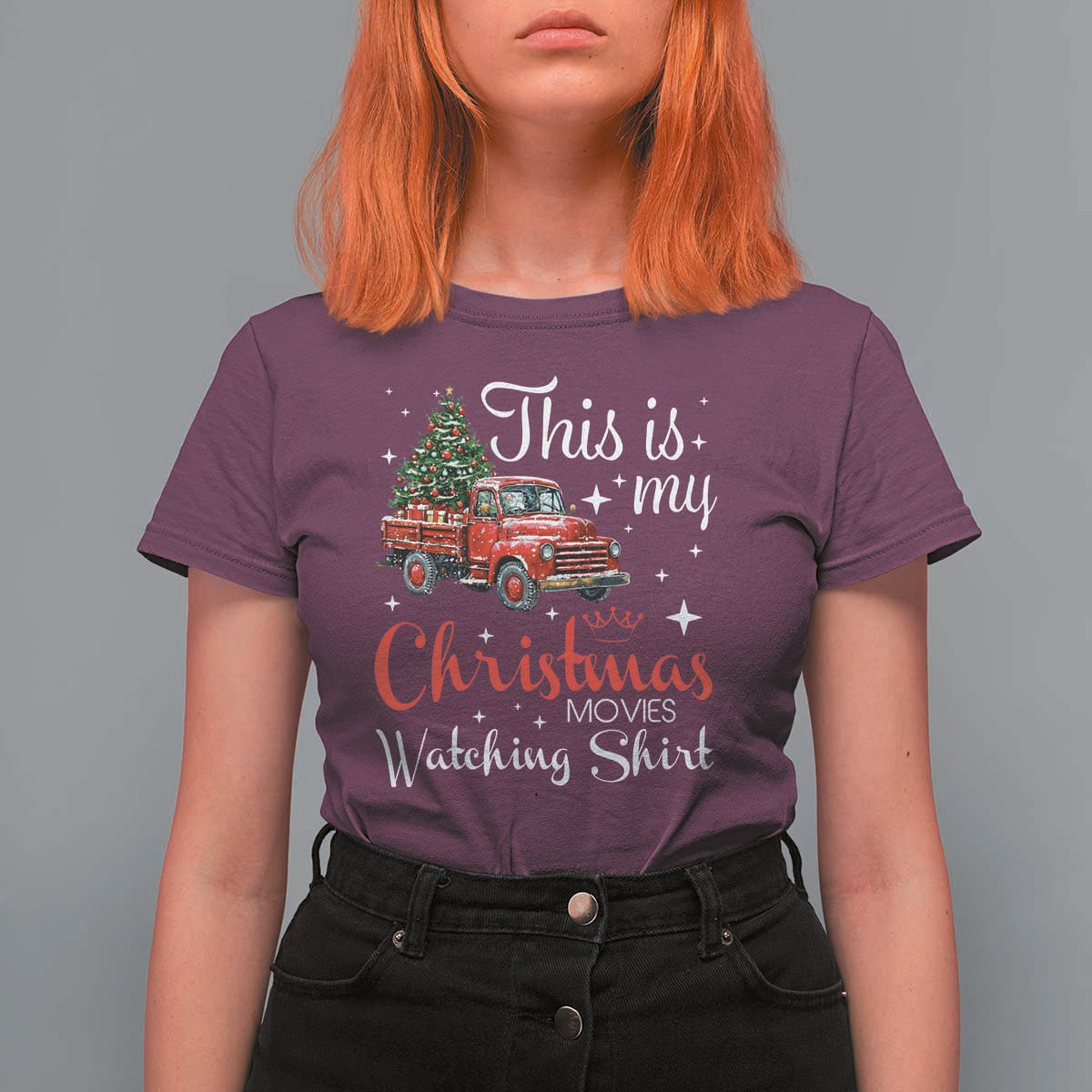 This Is My Christmas Movie Watching T Shirt For Women Vintage Red Truck - Wonder Print Shop