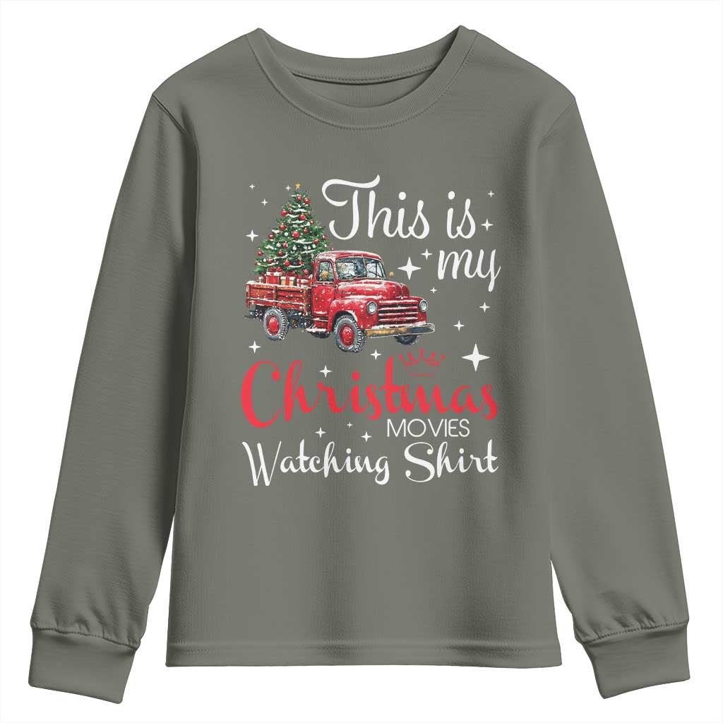 This Is My Christmas Movie Watching Youth Sweatshirt Vintage Red Truck - Wonder Print Shop