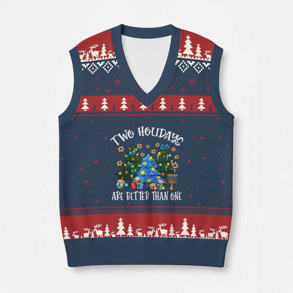Xmas Hanukkah V-Neck Knit Sweater Vest Two Holidays Are Better Than One Christmukkah Tree - Wonder Print Shop