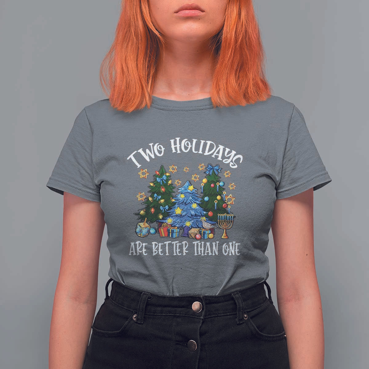Christmas Hanukkah T Shirt For Women Two Holidays Are Better Than One Christmukkah Tree - Wonder Print Shop