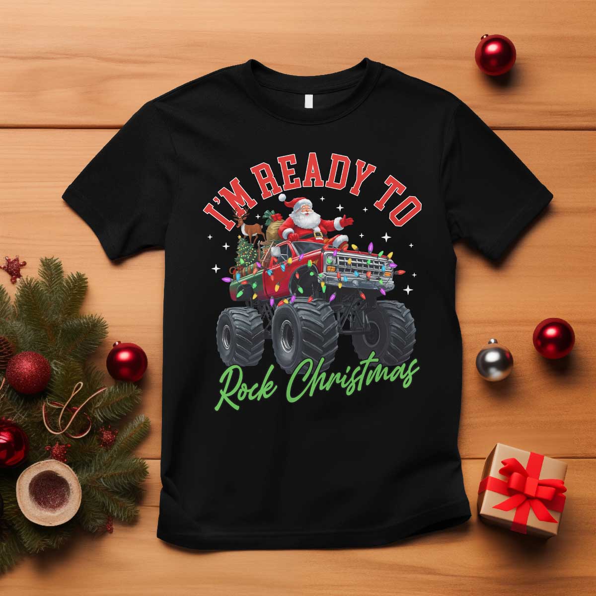 Christmas Monster Truck T Shirt I Am Ready To Rock Xmas Santa - Wonder Print Shop