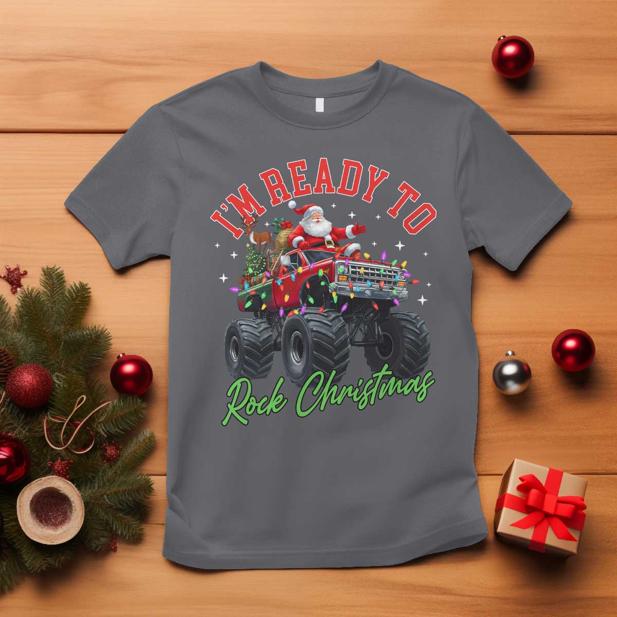 Christmas Monster Truck T Shirt I Am Ready To Rock Xmas Santa - Wonder Print Shop