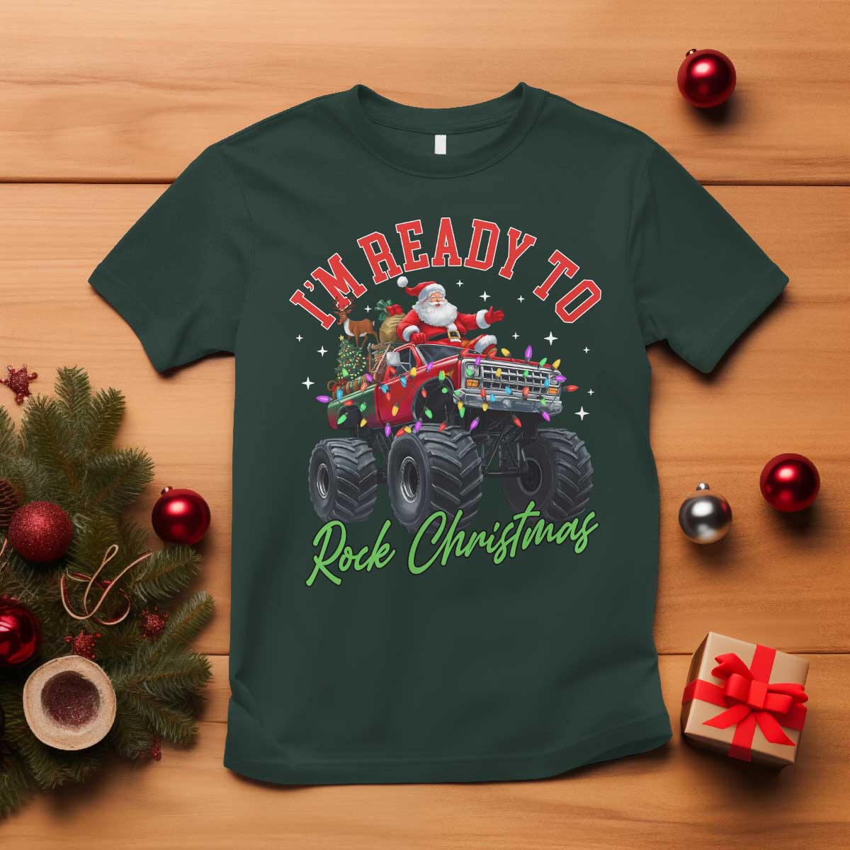Christmas Monster Truck T Shirt I Am Ready To Rock Xmas Santa - Wonder Print Shop