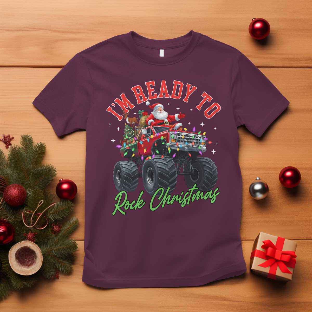Christmas Monster Truck T Shirt I Am Ready To Rock Xmas Santa - Wonder Print Shop