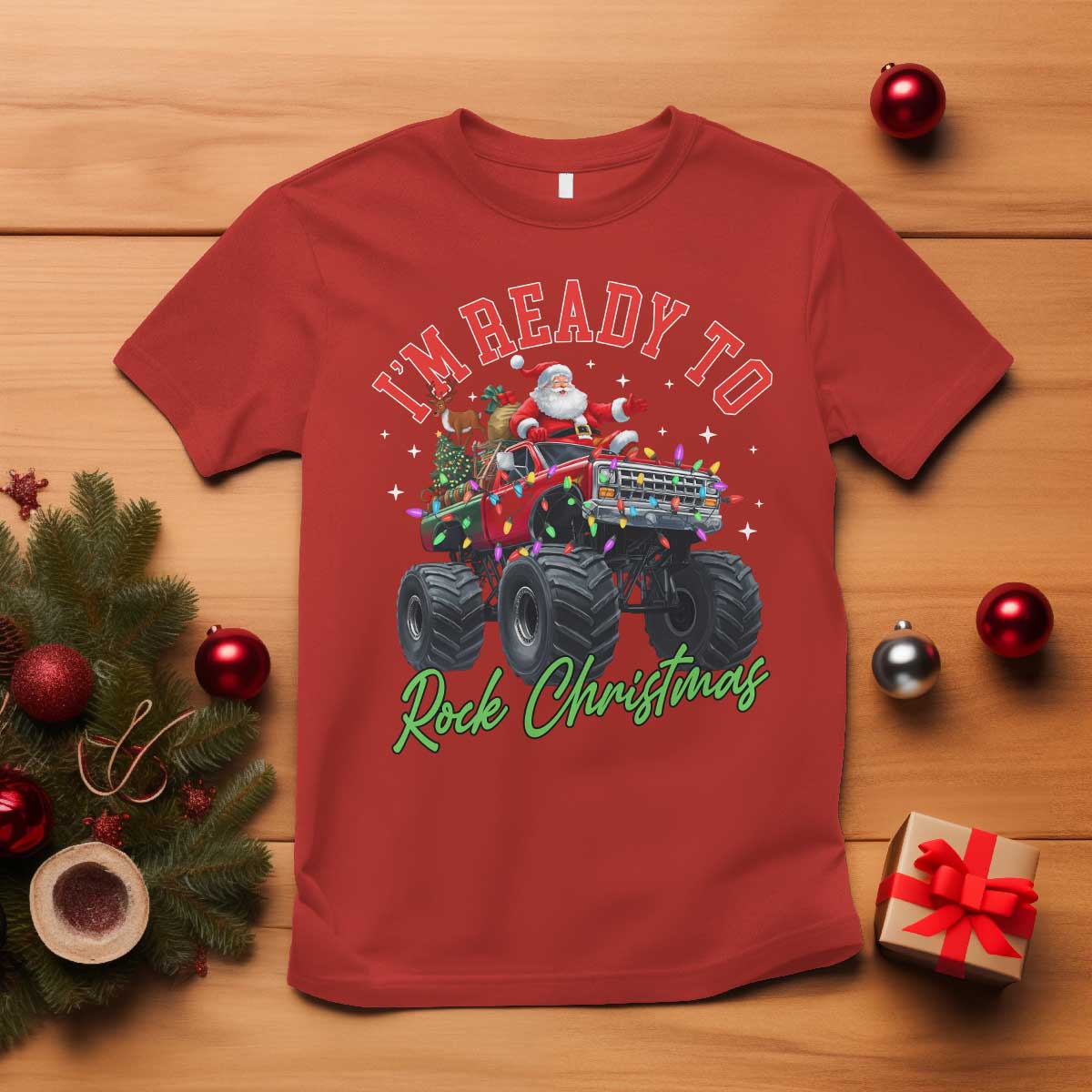 Christmas Monster Truck T Shirt I Am Ready To Rock Xmas Santa - Wonder Print Shop