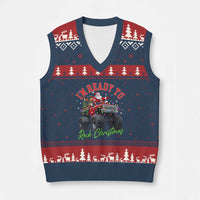 Christmas Monster Truck V-Neck Knit Sweater Vest I Am Ready To Rock Xmas Santa - Wonder Print Shop