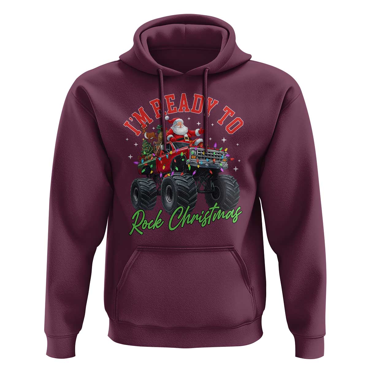 Christmas Monster Truck Hoodie I Am Ready To Rock Xmas Santa - Wonder Print Shop