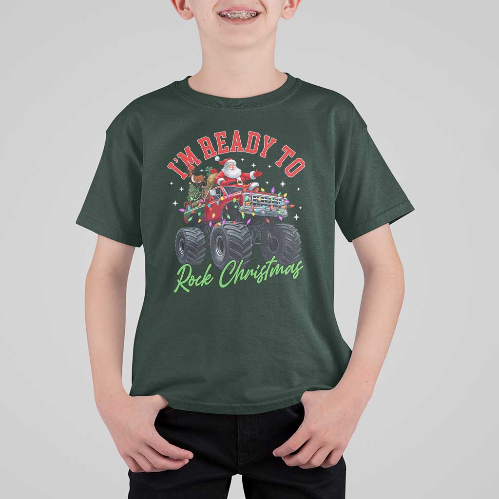 Christmas Monster Truck T Shirt For Kid I Am Ready To Rock Xmas Santa - Wonder Print Shop