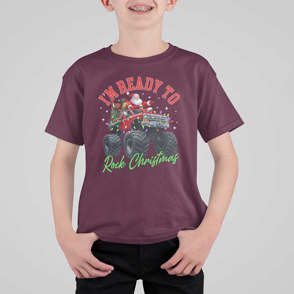 Christmas Monster Truck T Shirt For Kid I Am Ready To Rock Xmas Santa - Wonder Print Shop