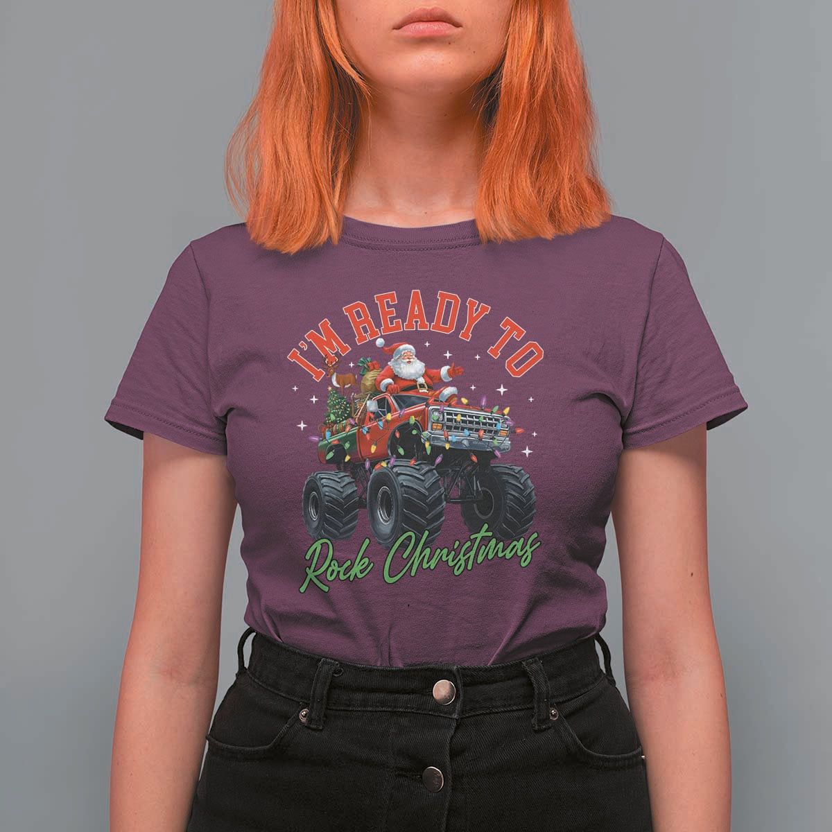 Christmas Monster Truck T Shirt For Women I Am Ready To Rock Xmas Santa - Wonder Print Shop