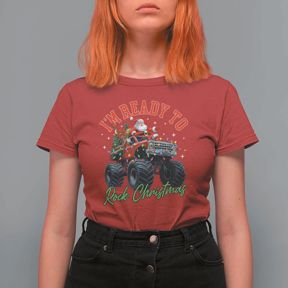 Christmas Monster Truck T Shirt For Women I Am Ready To Rock Xmas Santa - Wonder Print Shop