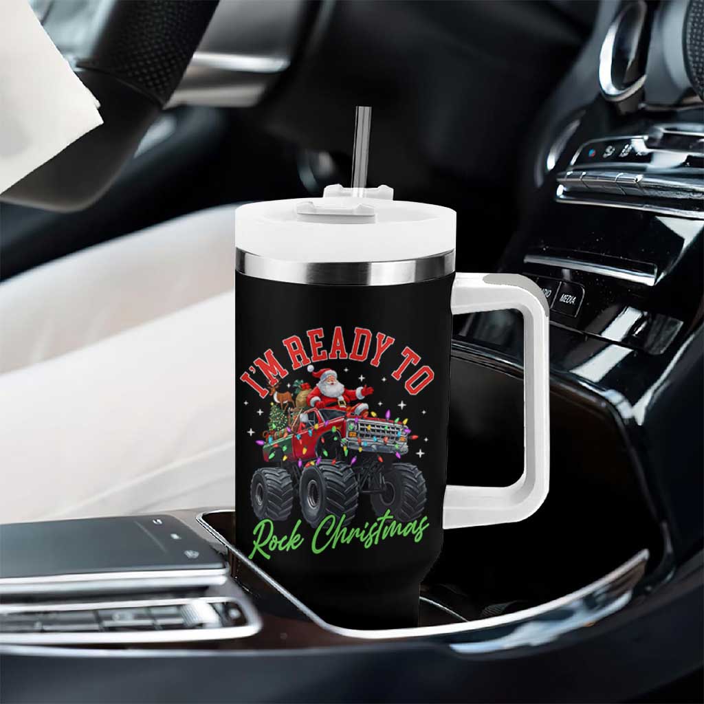 Christmas Monster Truck Tumbler With Handle I Am Ready To Rock Xmas Santa - Wonder Print Shop