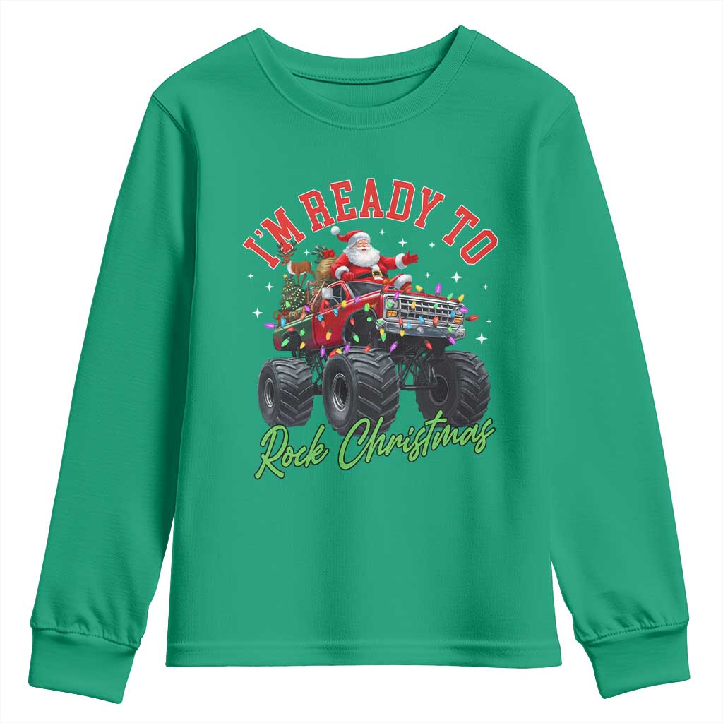 Christmas Monster Truck Youth Sweatshirt I Am Ready To Rock Xmas Santa - Wonder Print Shop