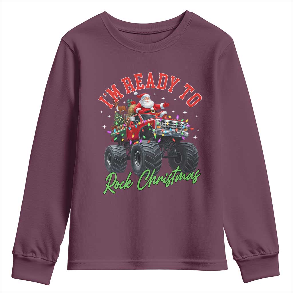 Christmas Monster Truck Youth Sweatshirt I Am Ready To Rock Xmas Santa - Wonder Print Shop