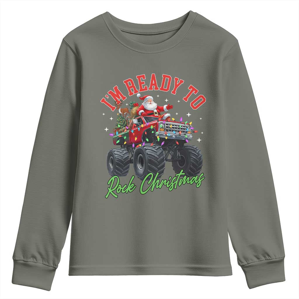 Christmas Monster Truck Youth Sweatshirt I Am Ready To Rock Xmas Santa - Wonder Print Shop