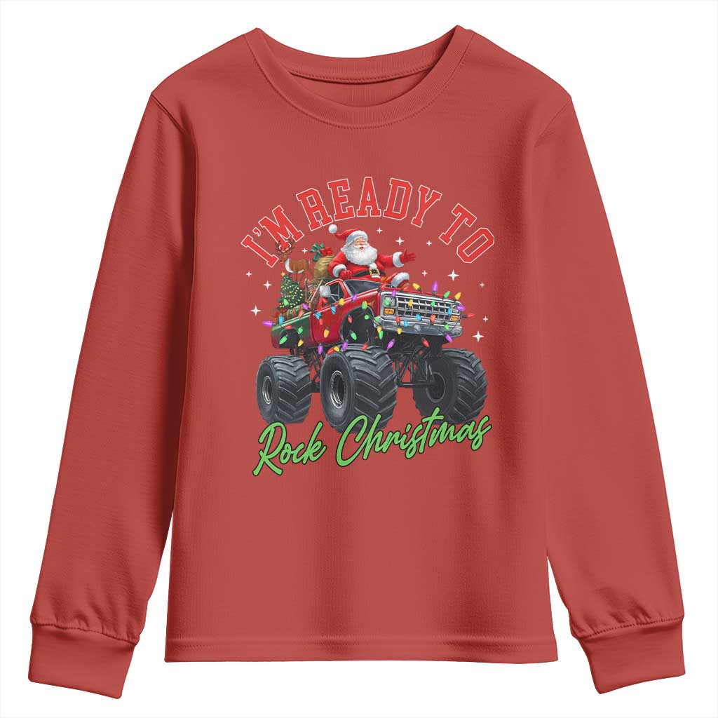 Christmas Monster Truck Youth Sweatshirt I Am Ready To Rock Xmas Santa - Wonder Print Shop