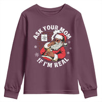Funny Christmas Black Santa Ask Your Mom If I Am Real Youth Sweatshirt Dirty Xmas Santa Mom - Wonder Print Shop