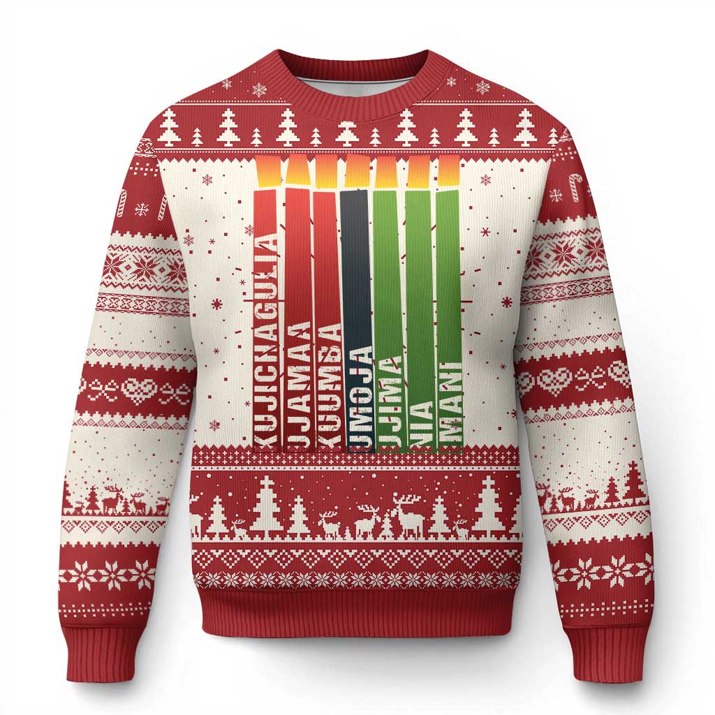 The 7 Principles Of Kwanzaa Ugly Christmas Sweater Kinara Candles African Heritage - Wonder Print Shop