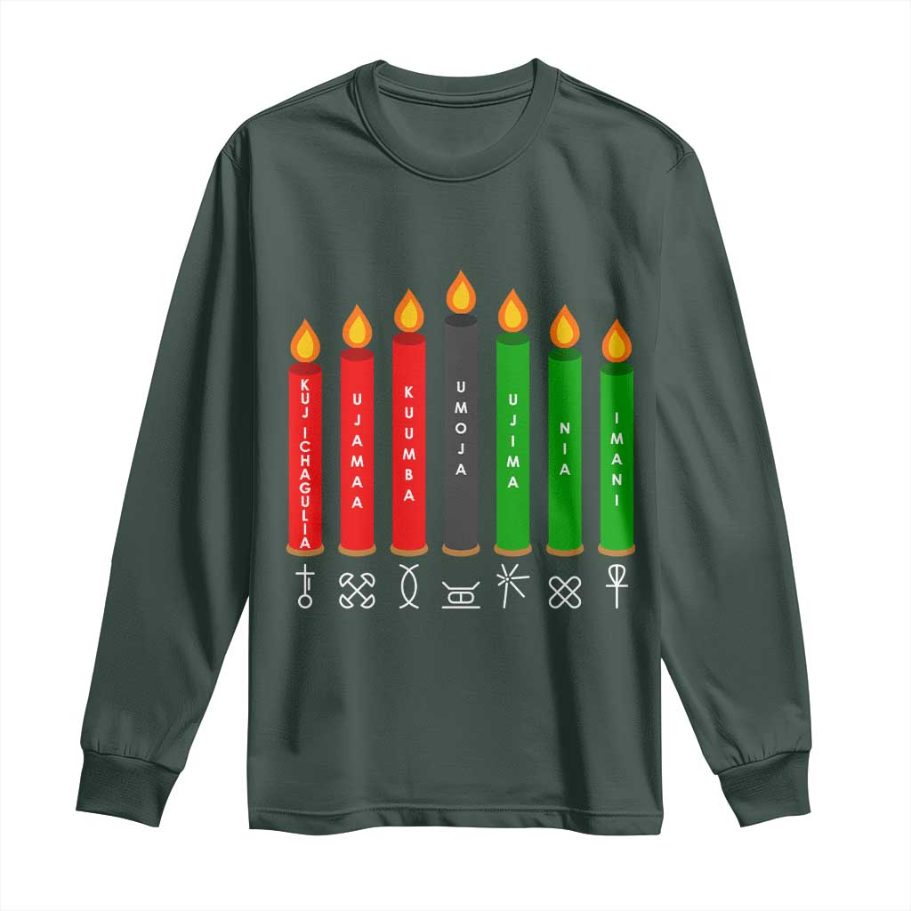 Nguzo Saba Symbols The 7 Principles Of Kwanzaa Long Sleeve Shirt Kinara Candles Symbol
