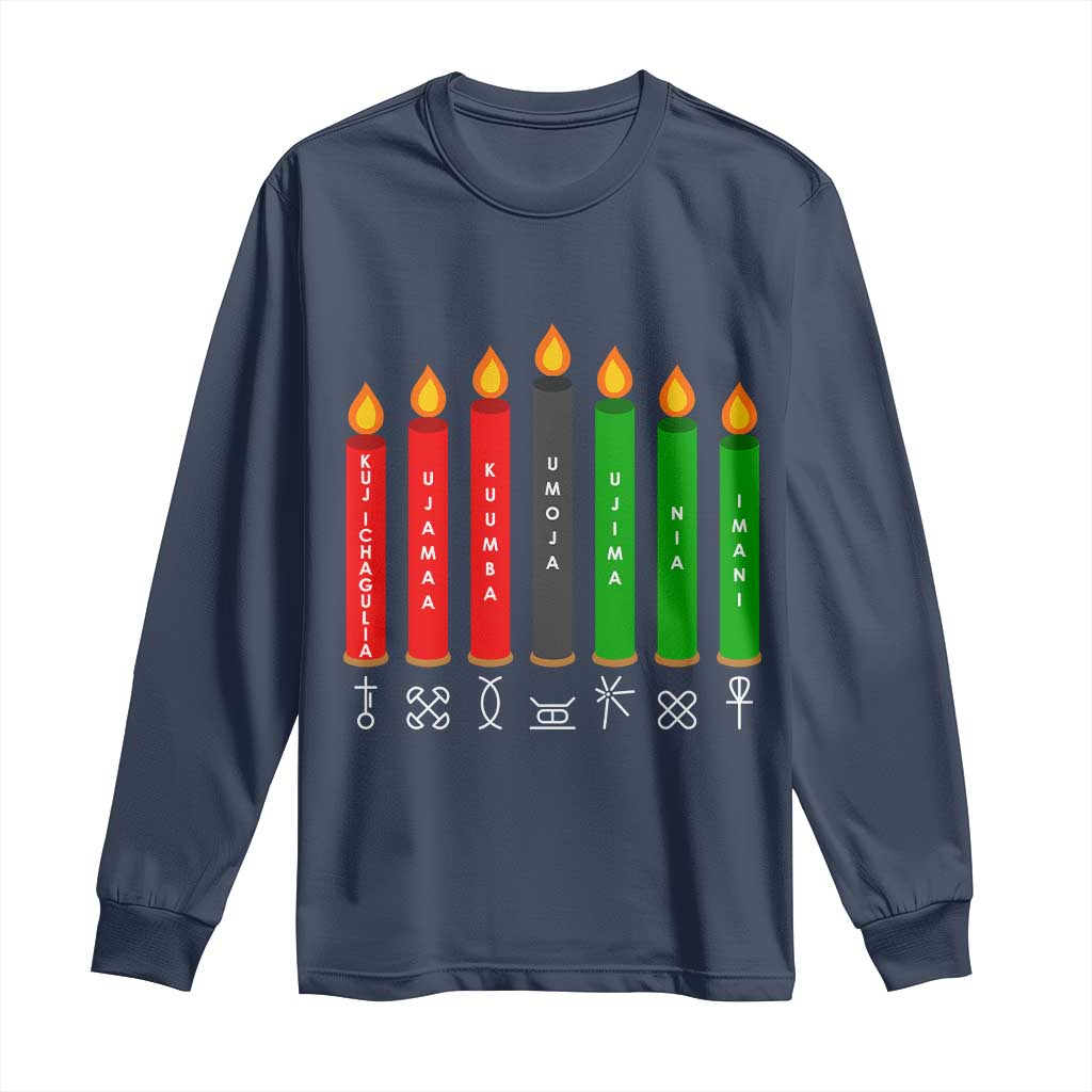 Nguzo Saba Symbols The 7 Principles Of Kwanzaa Long Sleeve Shirt Kinara Candles Symbol