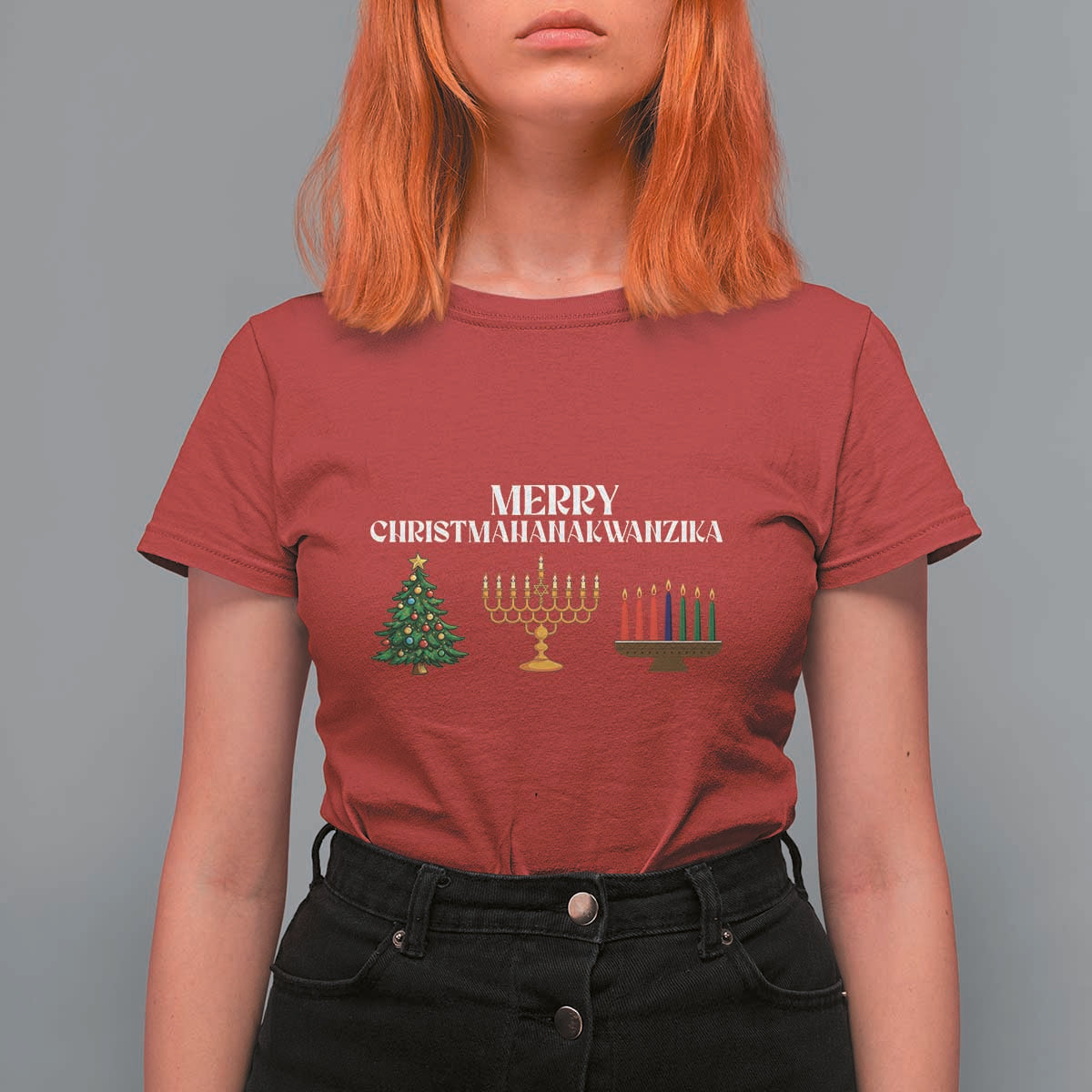 Merry Christmahanakwanzika T Shirt For Women Christmas Hanukkah Kwanzaa - Wonder Print Shop