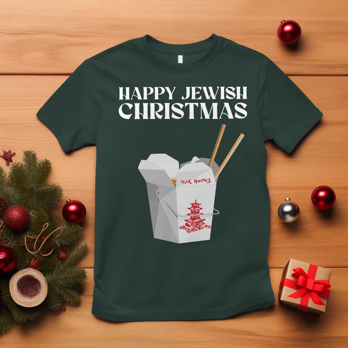 Happy Jewish Christmas T Shirt Chinese Noodle Asian Take Out - Wonder Print Shop