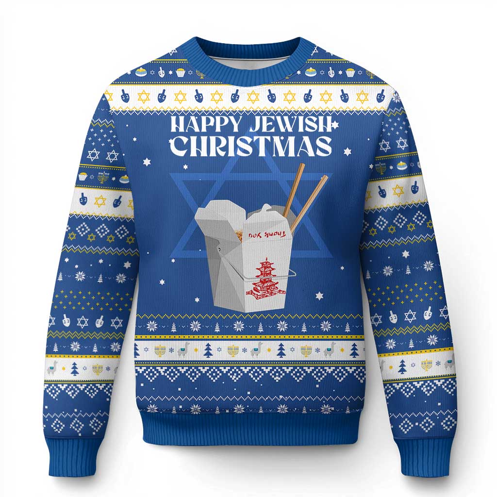 Happy Jewish Christmas Hanukkah Ugly Sweater Chinese Noodle Asian Take Out - Wonder Print Shop