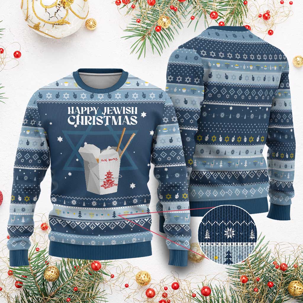 Happy Jewish Christmas Hanukkah Ugly Sweater Chinese Noodle Asian Take Out - Wonder Print Shop