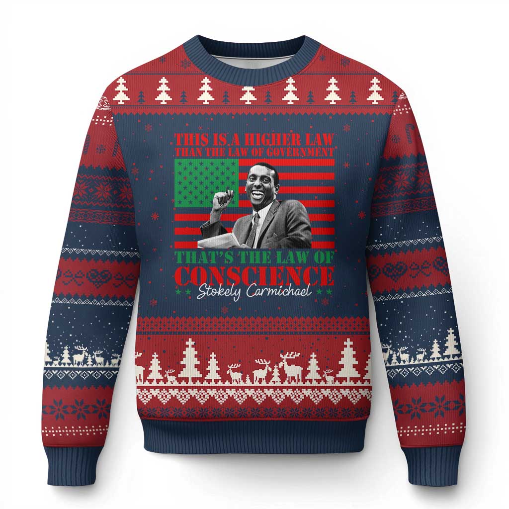 Stokely Carmichael Ugly Christmas Sweater That's The Law Of Conscience American Flag