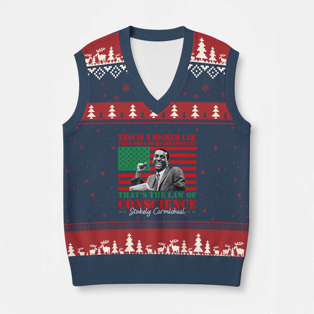 Stokely Carmichael V-Neck Knit Sweater Vest That's The Law Of Conscience American Flag