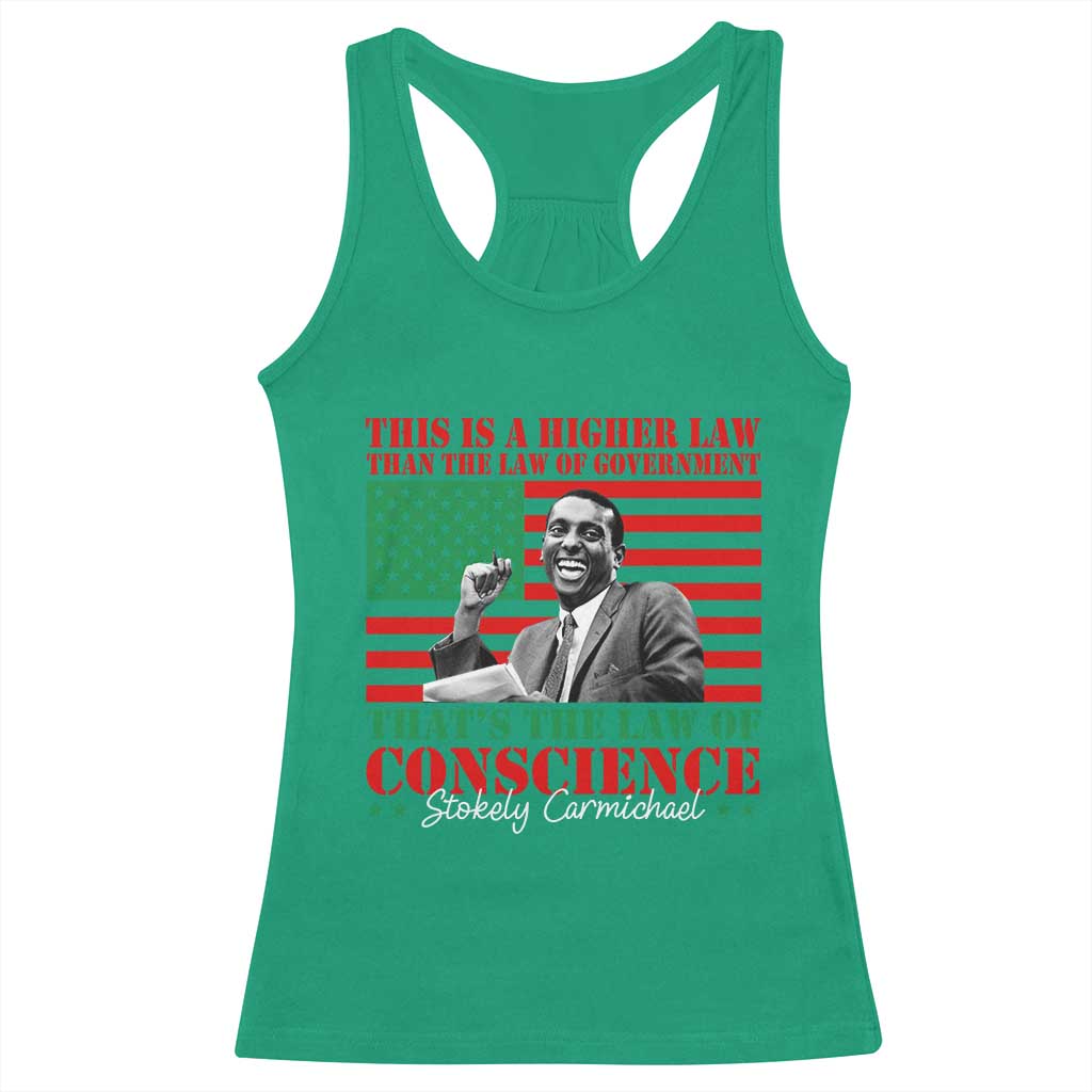 Stokely Carmichael Racerback Tank Top That's The Law Of Conscience American Flag