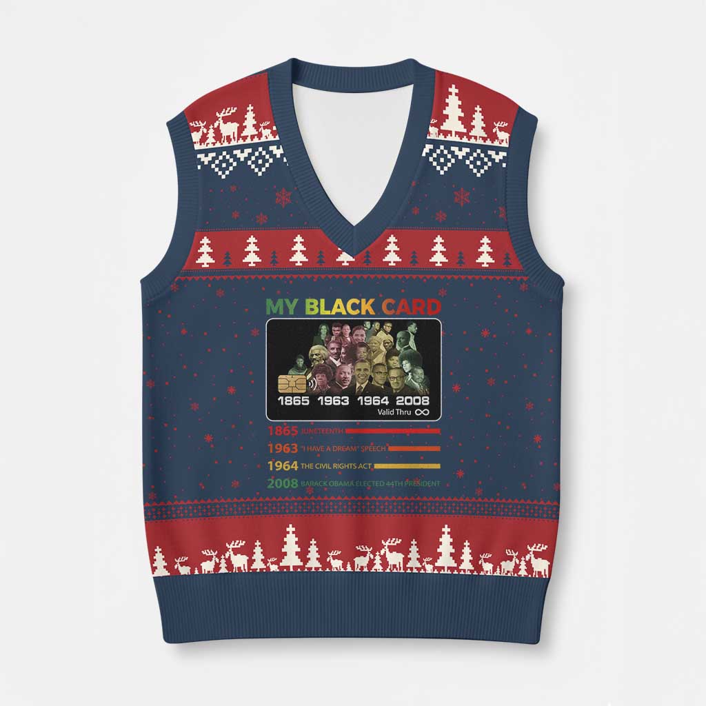 Black History V-Neck Knit Sweater Vest My Black Card Greatest African American Leaders
