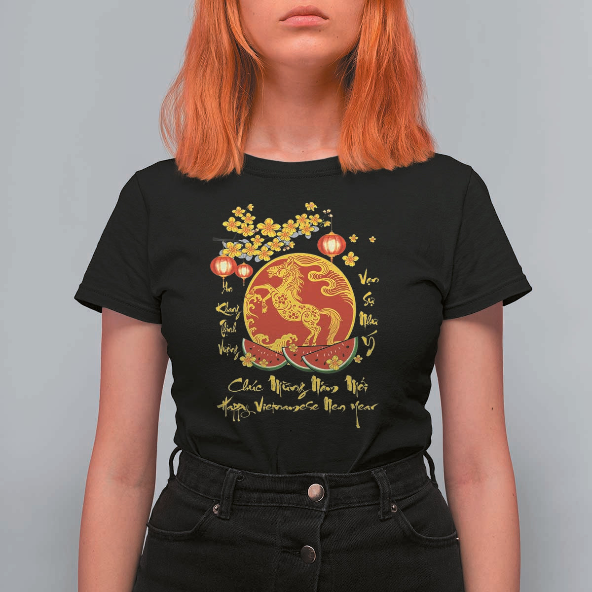 Vietnamese Lunar New Year 2026 T Shirt For Women Chuc Mung Nam Moi Tet Holiday Horse Zodiac