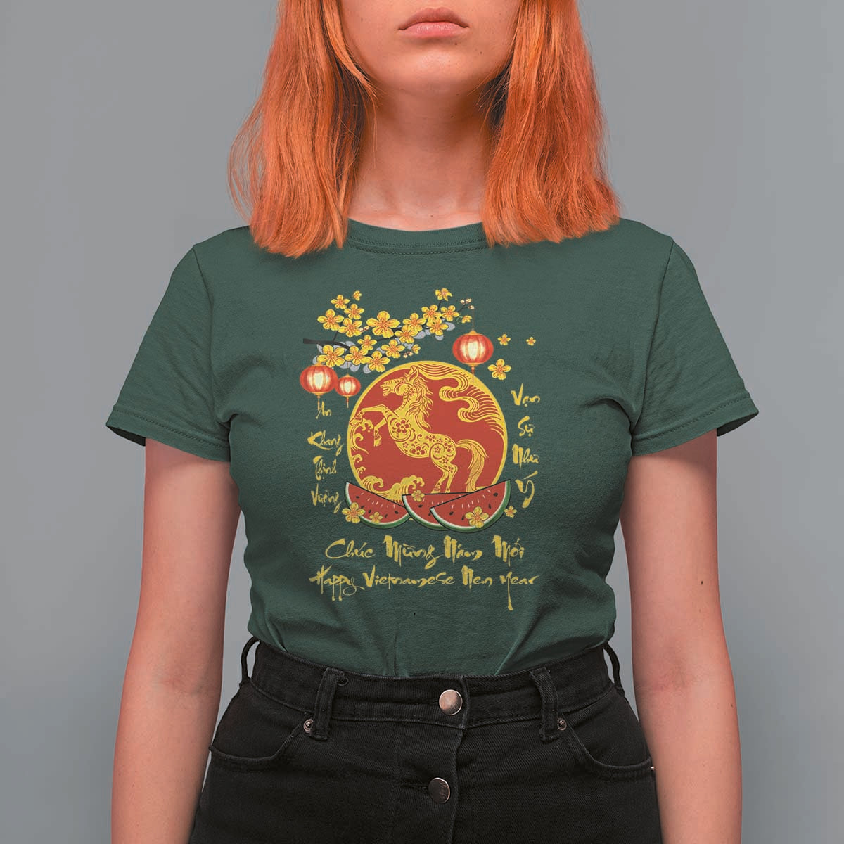 Vietnamese Lunar New Year 2026 T Shirt For Women Chuc Mung Nam Moi Tet Holiday Horse Zodiac