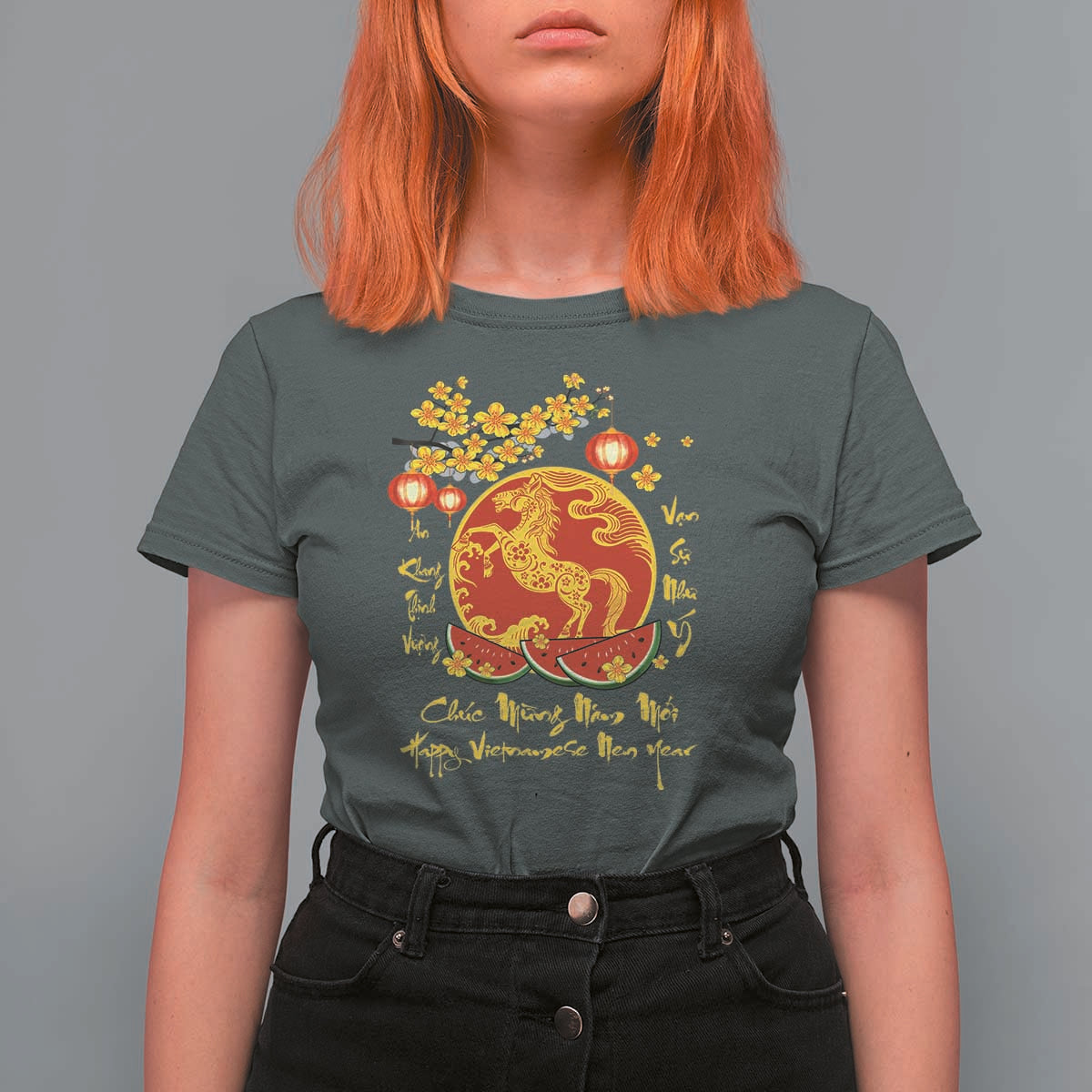 Vietnamese Lunar New Year 2026 T Shirt For Women Chuc Mung Nam Moi Tet Holiday Horse Zodiac