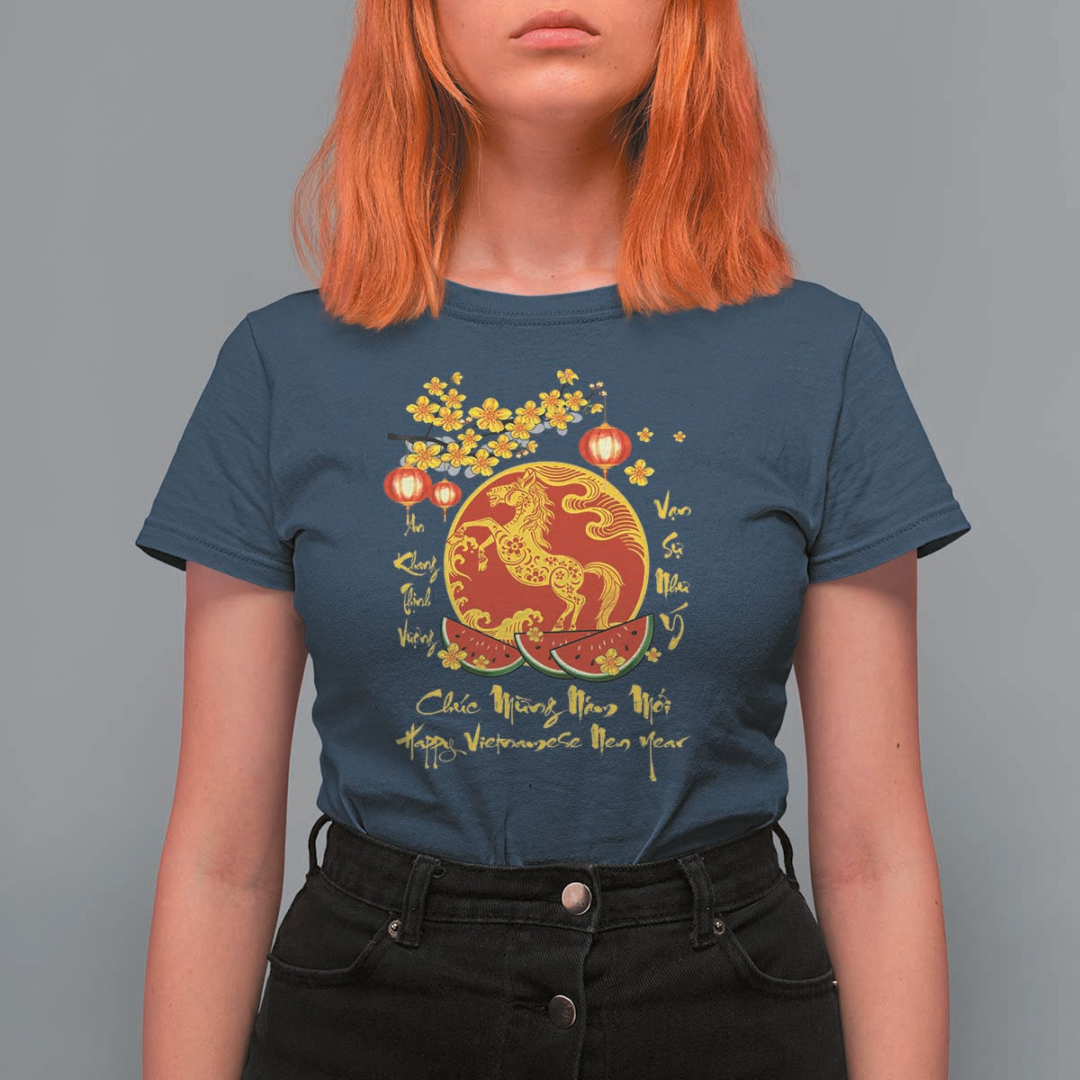 Vietnamese Lunar New Year 2026 T Shirt For Women Chuc Mung Nam Moi Tet Holiday Horse Zodiac