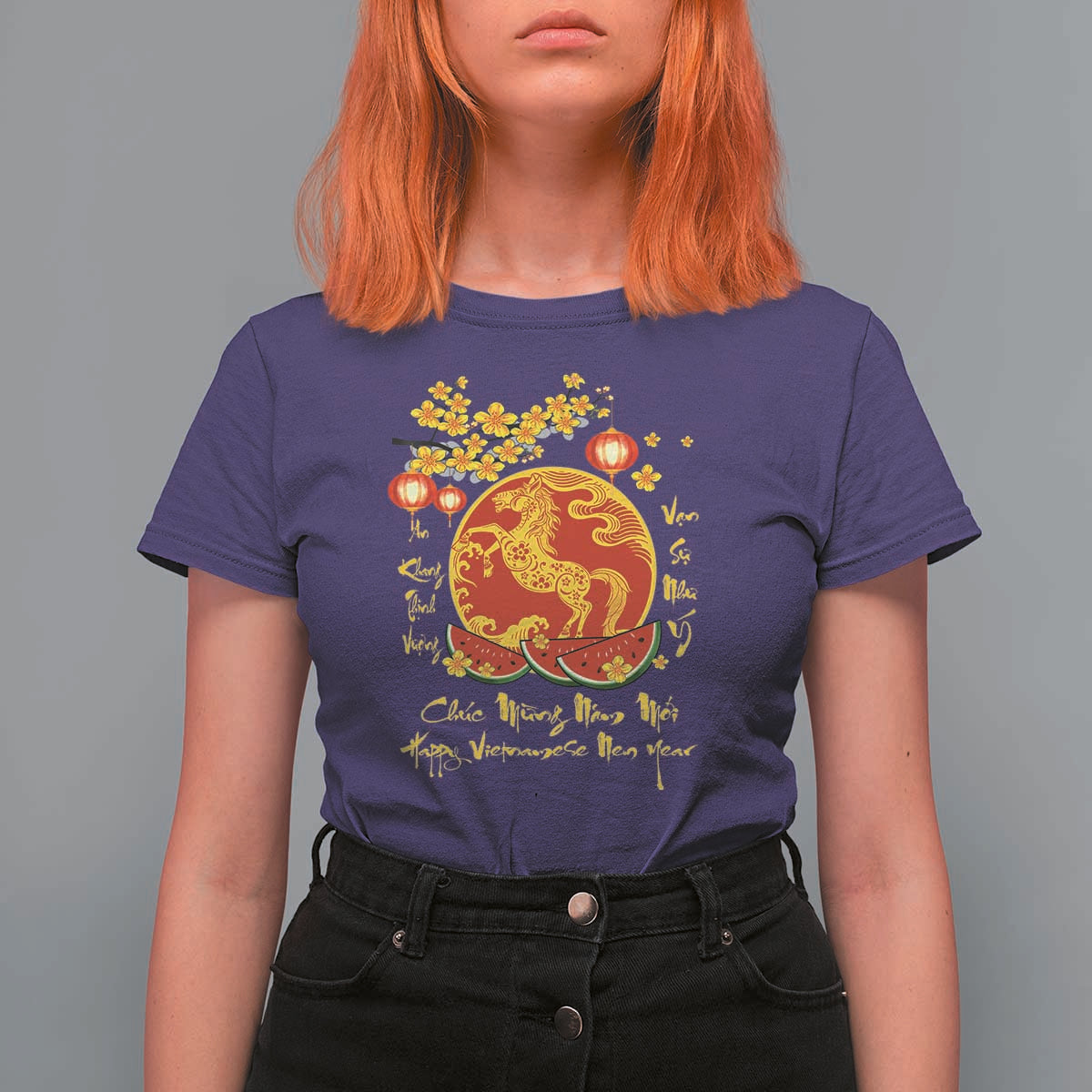 Vietnamese Lunar New Year 2026 T Shirt For Women Chuc Mung Nam Moi Tet Holiday Horse Zodiac