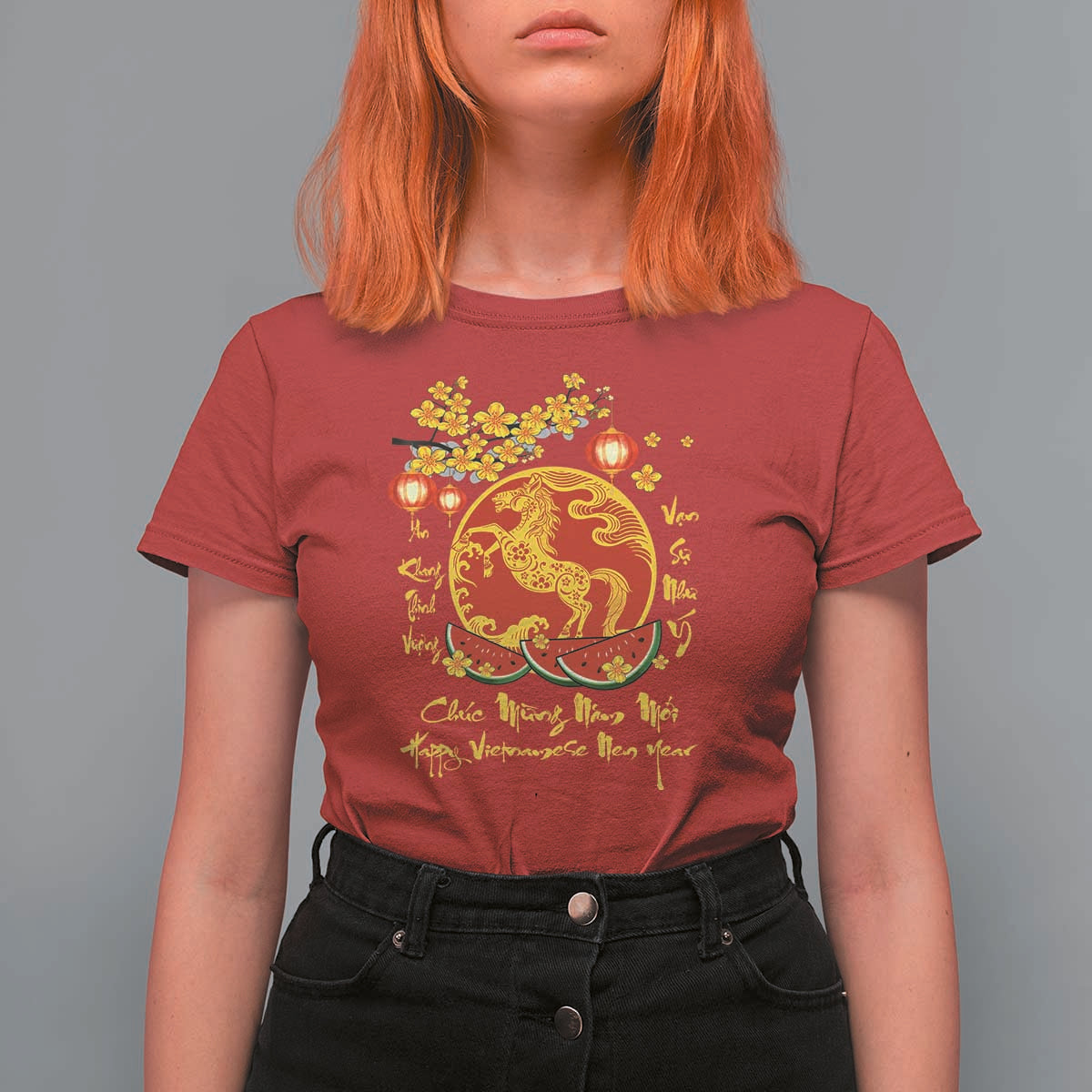 Vietnamese Lunar New Year 2026 T Shirt For Women Chuc Mung Nam Moi Tet Holiday Horse Zodiac