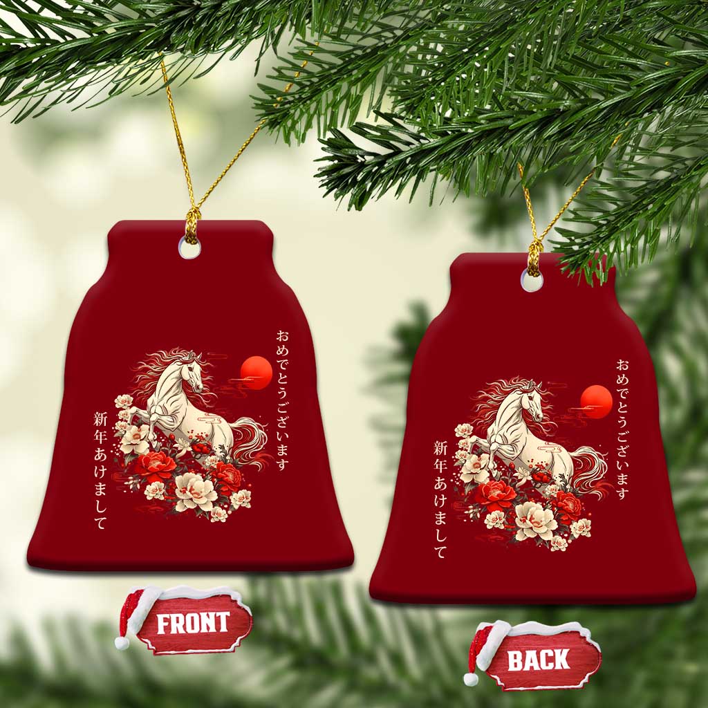 Japanese New Year 2026 Ceramic Ornament Year Of The Horse Botan Flower - Wonder Print Shop