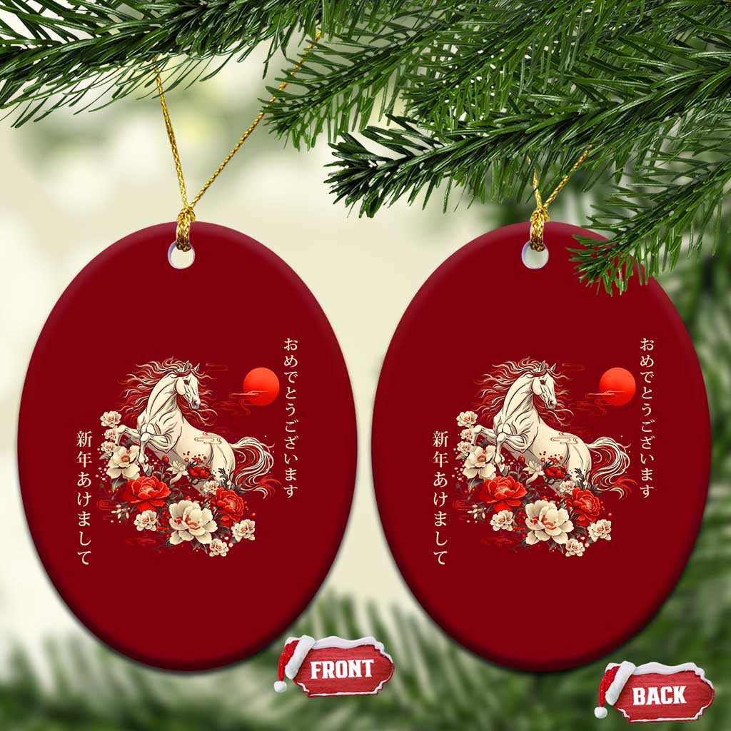 Japanese New Year 2026 Ceramic Ornament Year Of The Horse Botan Flower - Wonder Print Shop