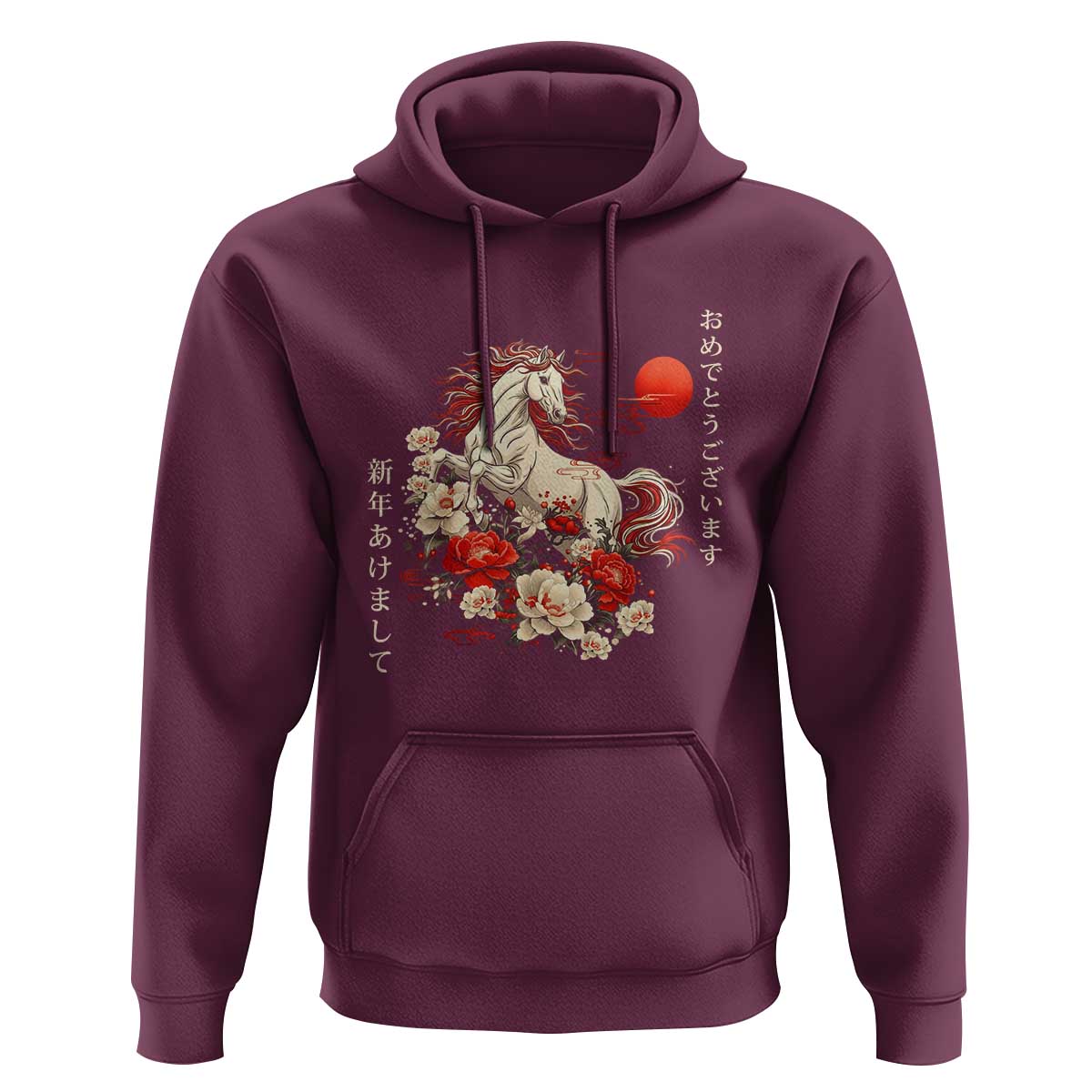 Japanese New Year 2026 Hoodie Year Of The Horse Botan Flower - Wonder Print Shop