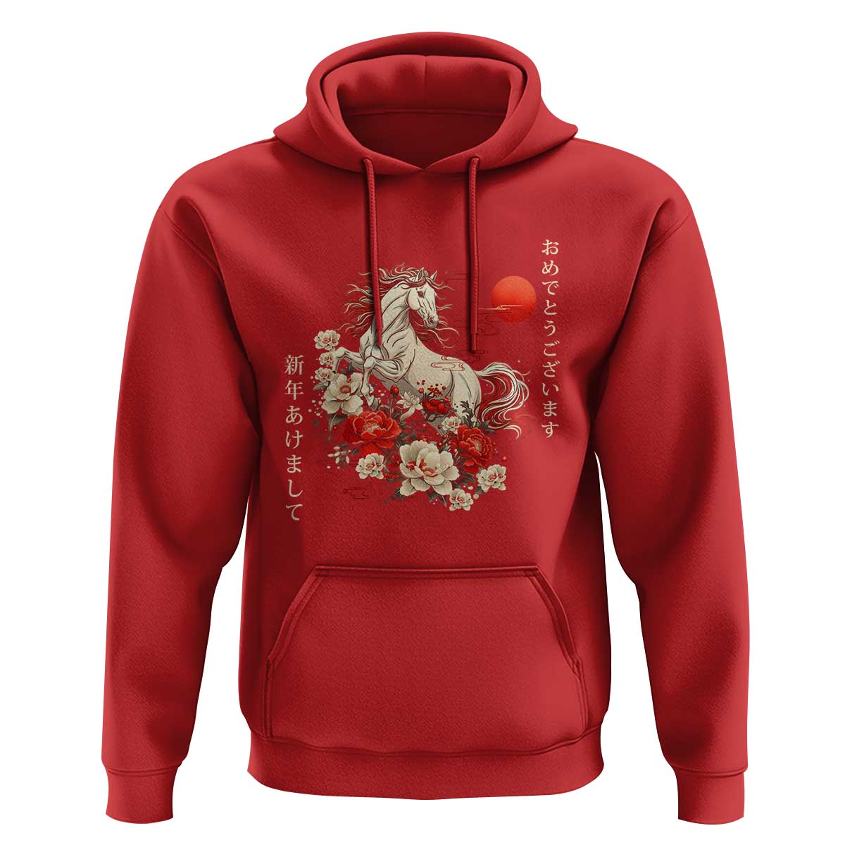 Japanese New Year 2026 Hoodie Year Of The Horse Botan Flower - Wonder Print Shop