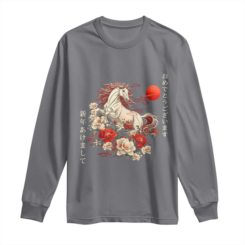 Japanese New Year 2026 Long Sleeve Shirt Year Of The Horse Botan Flower - Wonder Print Shop